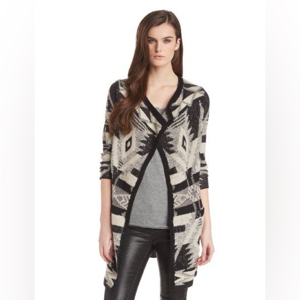 Retro Lucky Brand Aztec Knit Drapey Cardigan Sweater